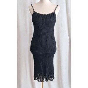 Ralph Lauren Size M (Runs Small) Hand Knit Black Bodycon Crochet Midi Dress